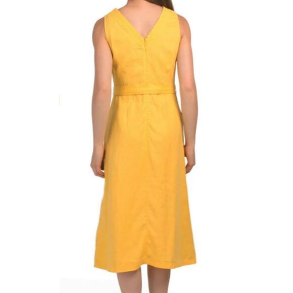 Nicole Miller Womens Linen V-Back Waist Fit & Flare Midi Dress Yellow Size 6 - Picture 4 of 11